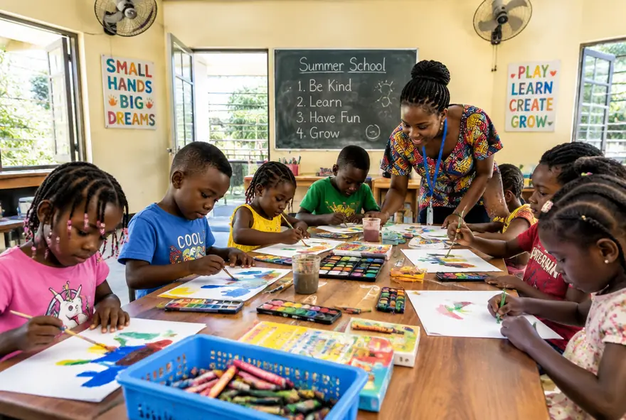 Children learning and playing outdoors at Summer School